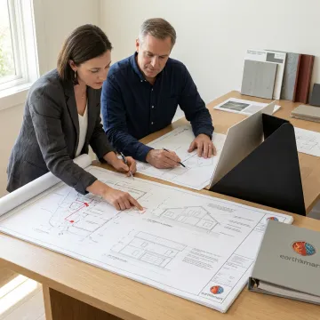 Architect reviewing exterior fire sprinkler plans