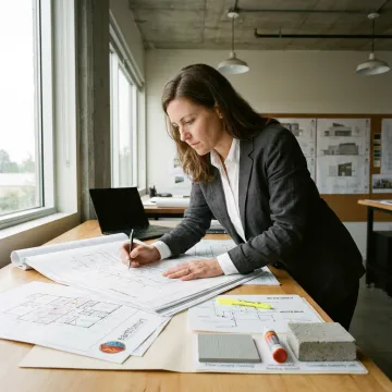 Architect reviewing fire suppression system plans