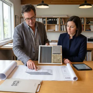 Architect reviewing standing seam metal roof plans