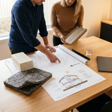Architect reviewing sustainable custom home plans
