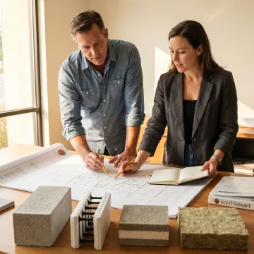 Architect and builder reviewing fire rebuild plans