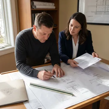 Foundation engineer reviewing structural plans