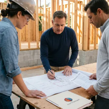 Construction consultant coordinating custom home project plans