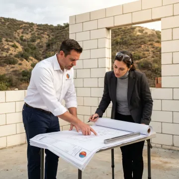 Structural design team reviewing resilient home plans