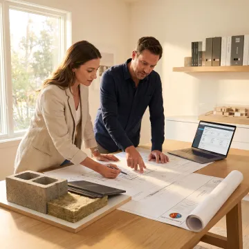 Luxury home design-build process with plans and materials