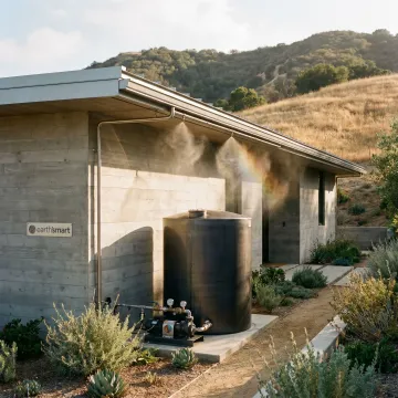 Residential fire suppression system protecting a wildfire-resilient home