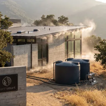 Water mist fire suppression around a custom home