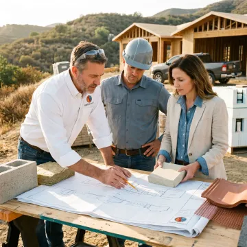 Architect and homeowner reviewing custom home plans