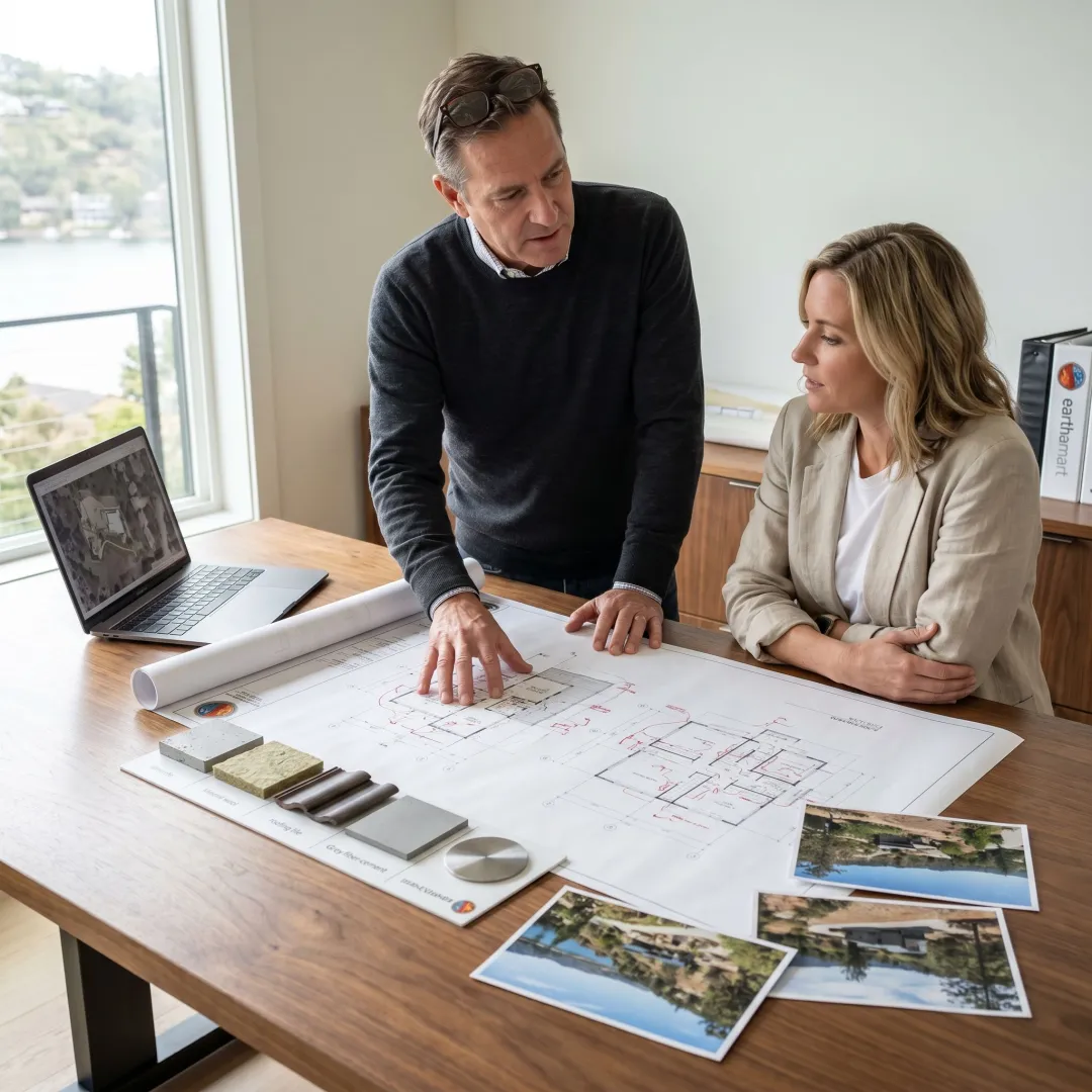 Lake home plans and material samples