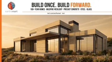 Modern precast concrete home with timber details and large glass panels
