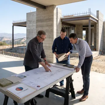 Architect and homeowner reviewing custom home plans