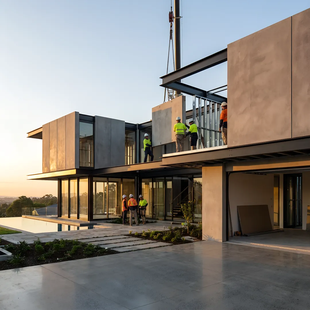 Architects reviewing healthy home construction plans