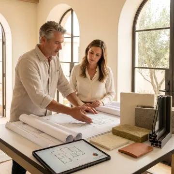 Architect reviewing custom home plans
