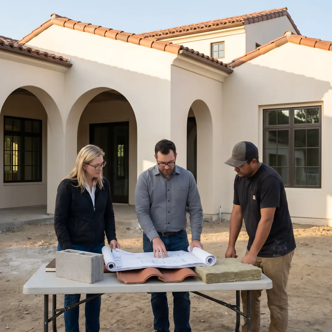 Architect and builder reviewing custom home plans