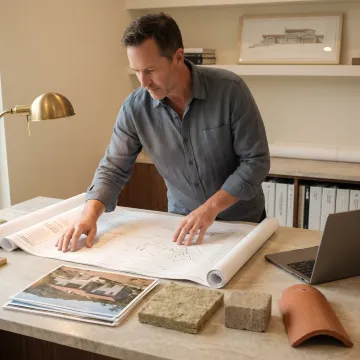 Architect reviewing defensible space plan