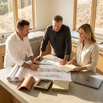 Architect and homeowner reviewing luxury home plans