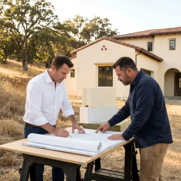 Architect coordinating residential construction plans