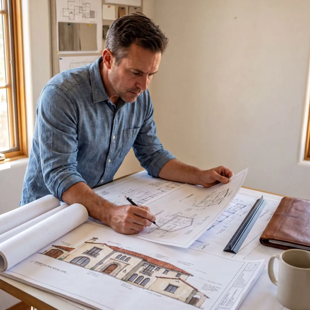 Architect reviewing resilient home plans