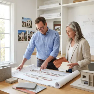 Architect and homeowner reviewing rebuild estimate