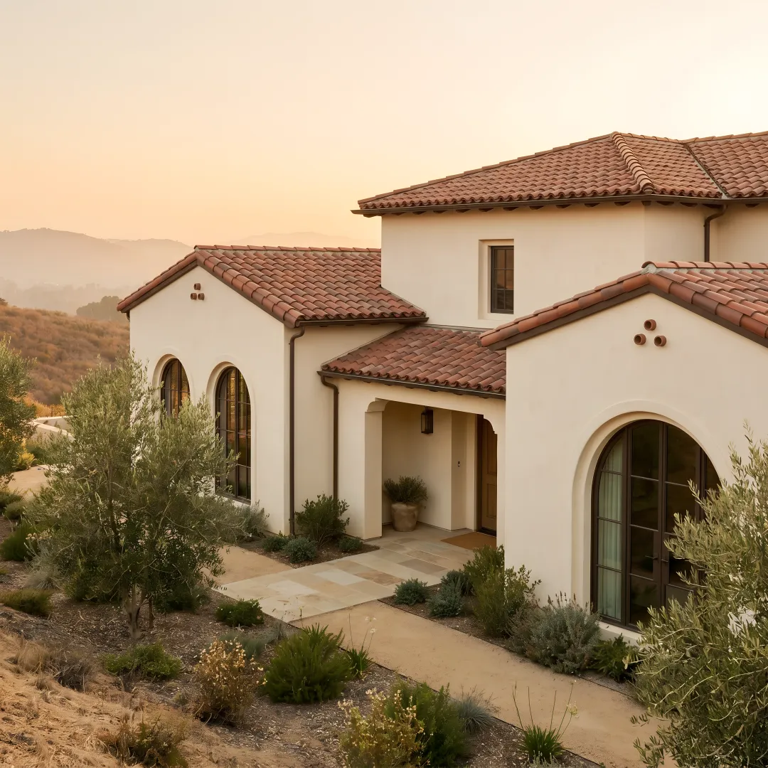 California wildfire risk map with homes in a hillside neighborhood