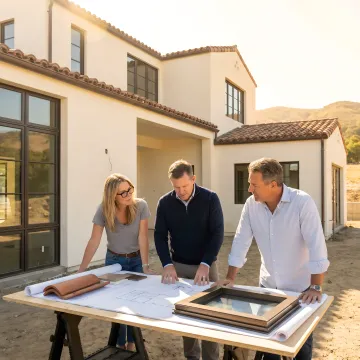 Architect and homeowner reviewing custom home plans