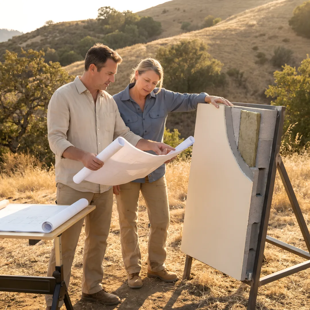 Architect and builder reviewing resilient home plans