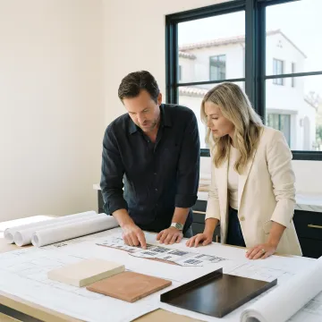 Architect reviewing high performance home plans