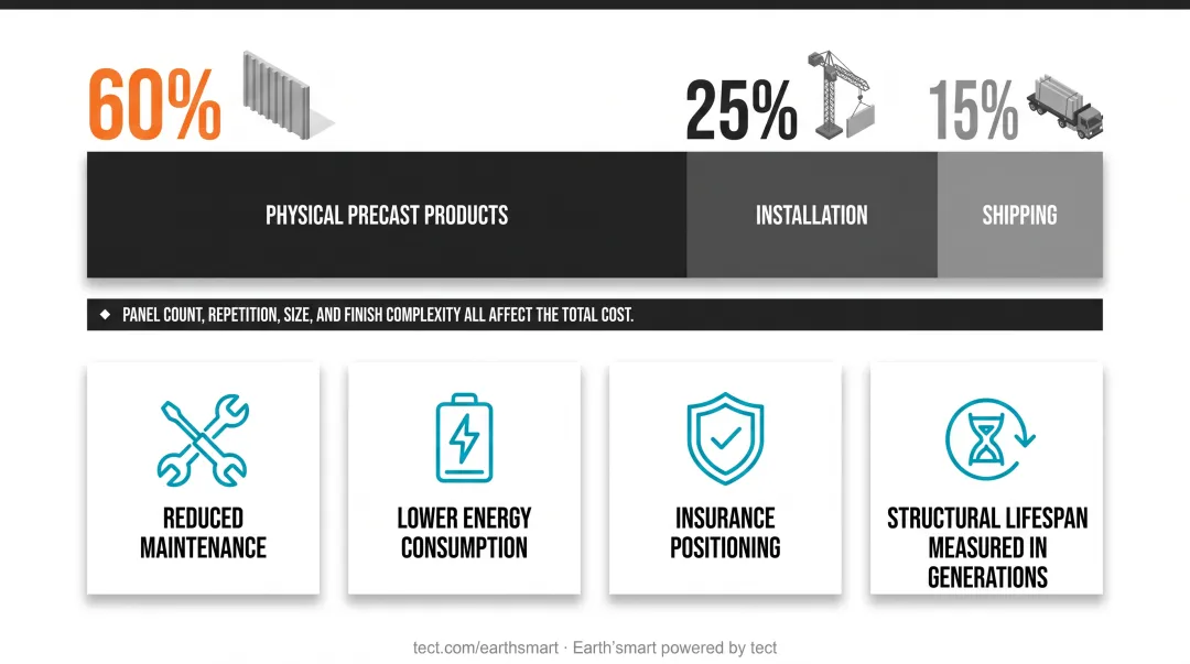 Precast concrete cost breakdown showing products installation and shipping percentages