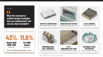 California WUI fire-resistant home construction standards checklist infographic