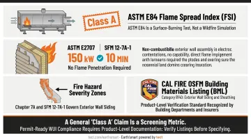 ASTM E84 fire resistance classification chart Class A B C flame spread index