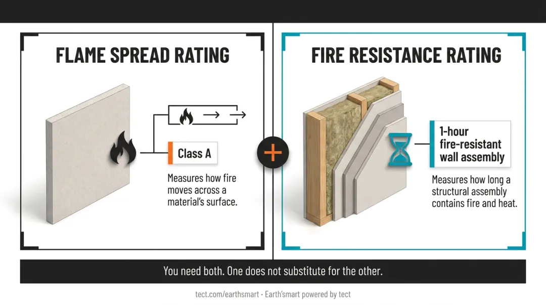 Flame spread rating versus fire resistance rating comparison table ASTM E84 and ASTM E119