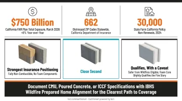 CMU and poured concrete home fire resistance benefits versus wood frame construction comparison chart