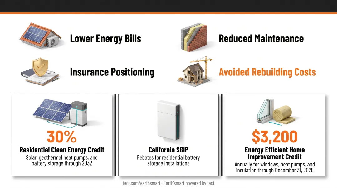 Federal and California green home financial incentives tax credits and rebates breakdown