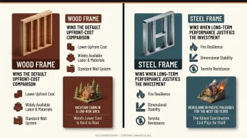 Steel frame versus wood frame six-dimension cost and performance comparison chart