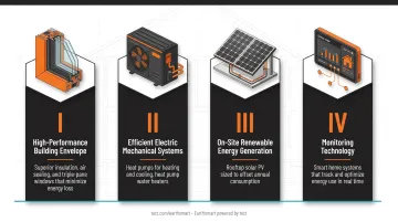 Four pillars of net zero home design process flow infographic