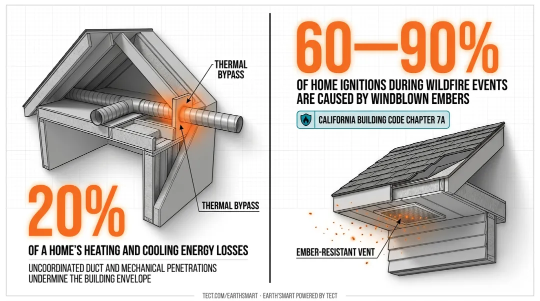 MEP penetration energy loss statistics showing 20 percent heating and cooling losses infographic