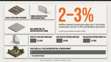 WUI wildfire resistant construction cost premiums Chapter 7A IBHS standards incremental breakdown