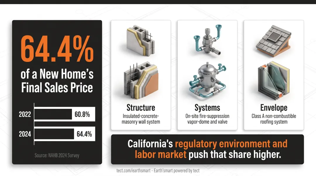 California custom home construction cost breakdown by category structure systems envelope finishes