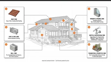 Zone-by-zone wildfire home vulnerability map with recommended fire-resistant materials