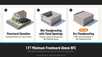 Three residential flood zone elevation and floodproofing methods comparison chart