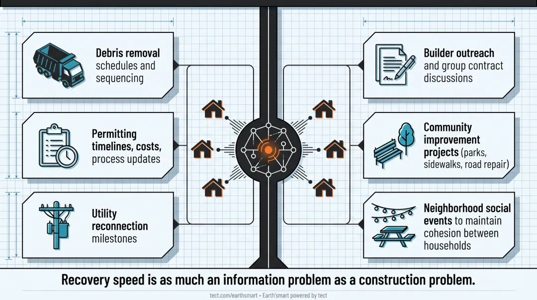 Block Captain wildfire recovery coordination model six community responsibilities infographic