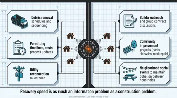 Block Captain wildfire recovery coordination model six community responsibilities infographic
