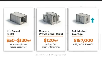 Three-tier steel home cost breakdown from basic to performance-optimized builds