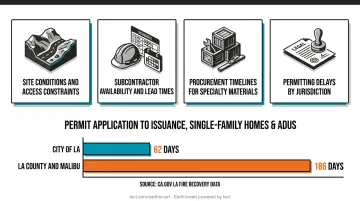 California WUI permit timeline comparison across jurisdictions from 62 to 186 days