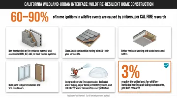 Wildfire-resistant home cross-section showing five key resilience design features