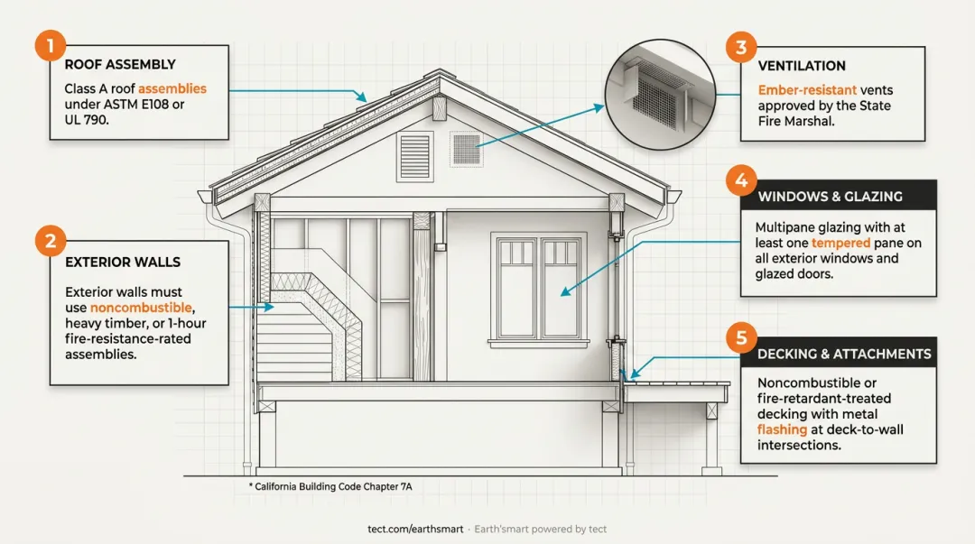 California Building Code Chapter 7A five fire-resistive construction requirements for WUI homes