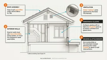 California Building Code Chapter 7A five fire-resistive construction requirements for WUI homes