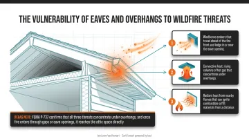 Three wildfire threats converging at home eave assembly diagram