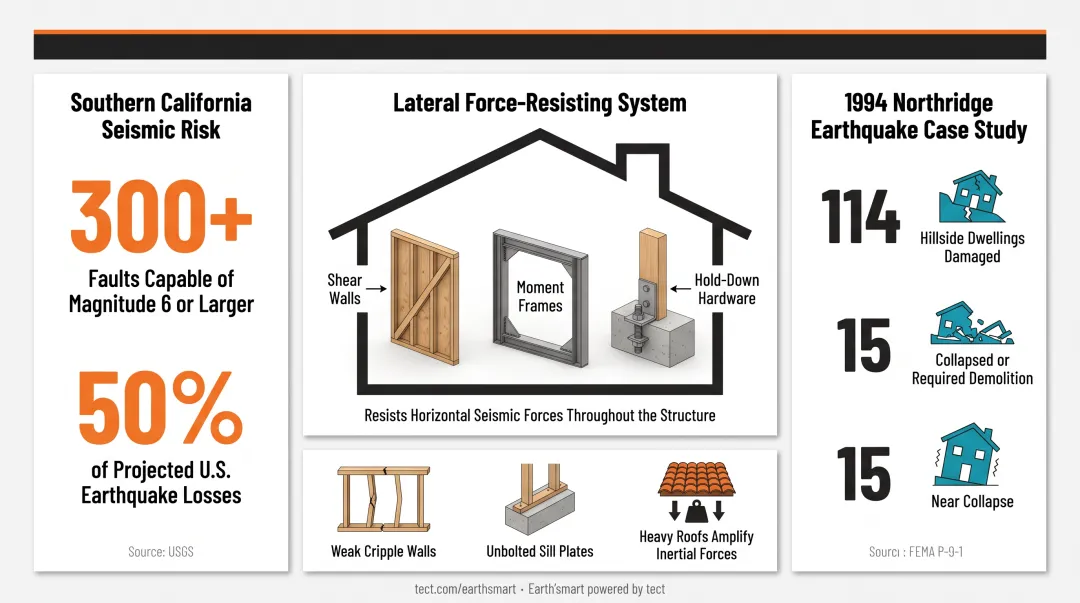 Seismic lateral force resisting system components diagram for residential construction