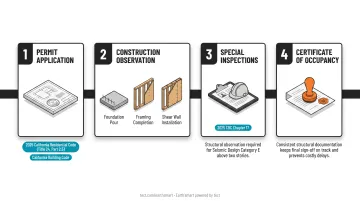Three-phase structural engineering inspection timeline from permit to certificate of occupancy